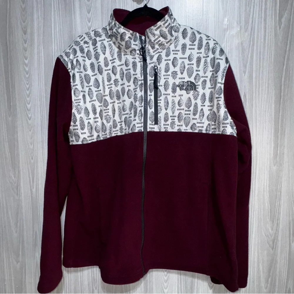 The North Face Jacket Mens Size XL  Fleece Red Maroon‎ Pine Cone Hiking Full Zip